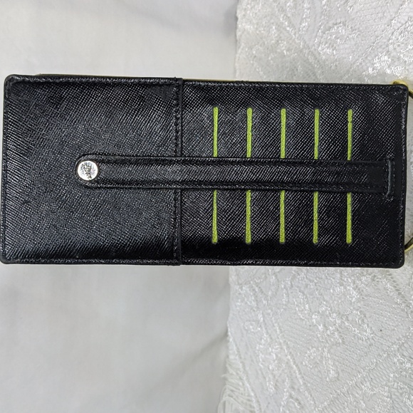 Abas Black Saffiano Leather Card File With Green Contrast, Unisex, Travel - Picture 2 of 5